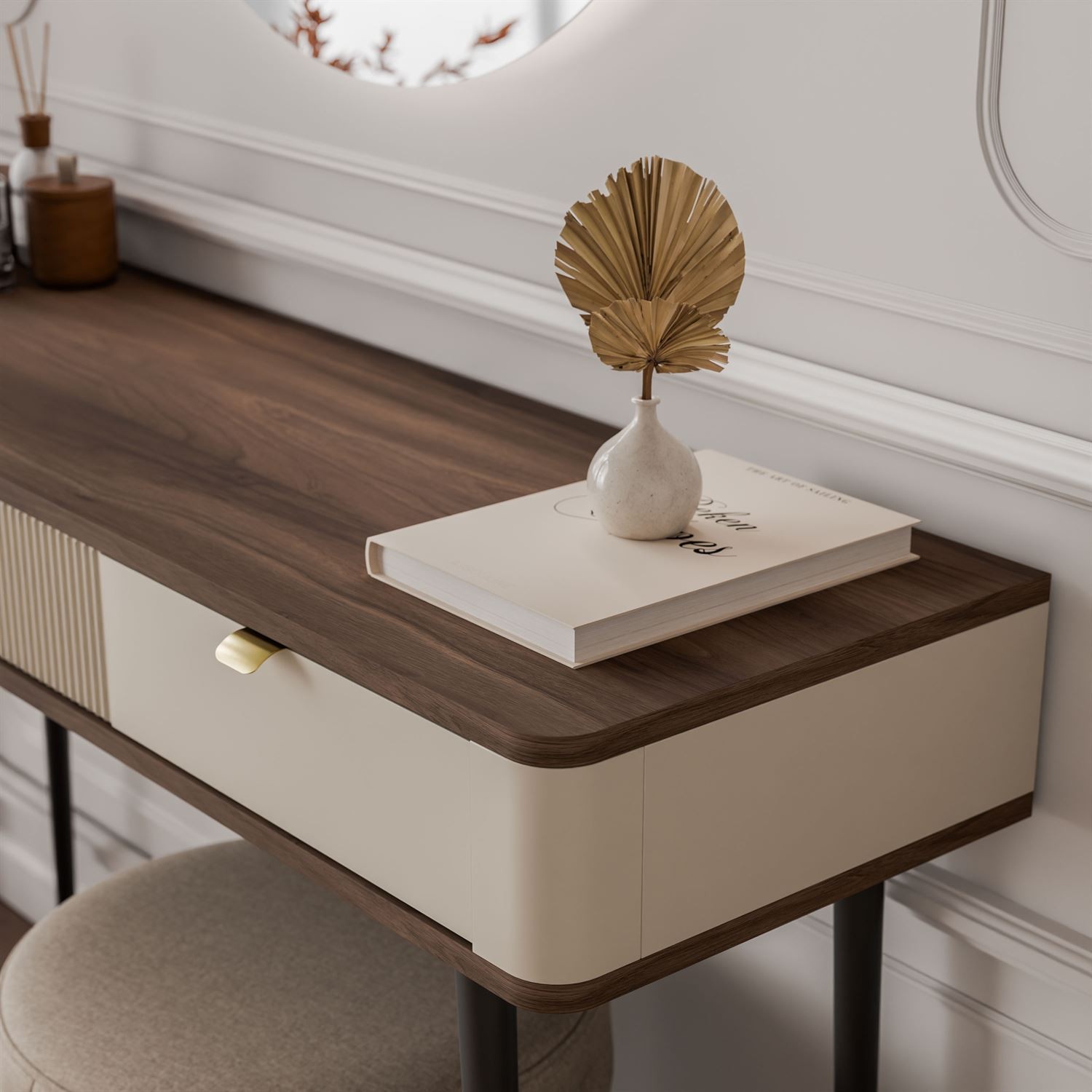 Schminktisch AUTUMN mit rundem Spiegel