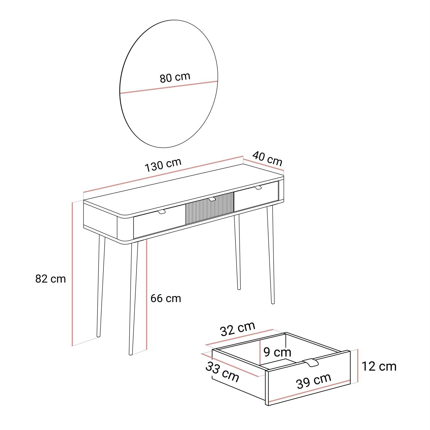 Schminktisch AUTUMN mit rundem Spiegel