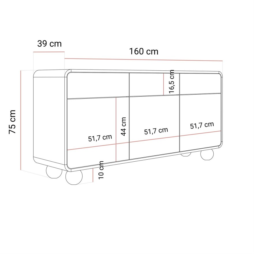 Dreiteilige Kommode OLIVIO KSZ160 mit Schubladen
