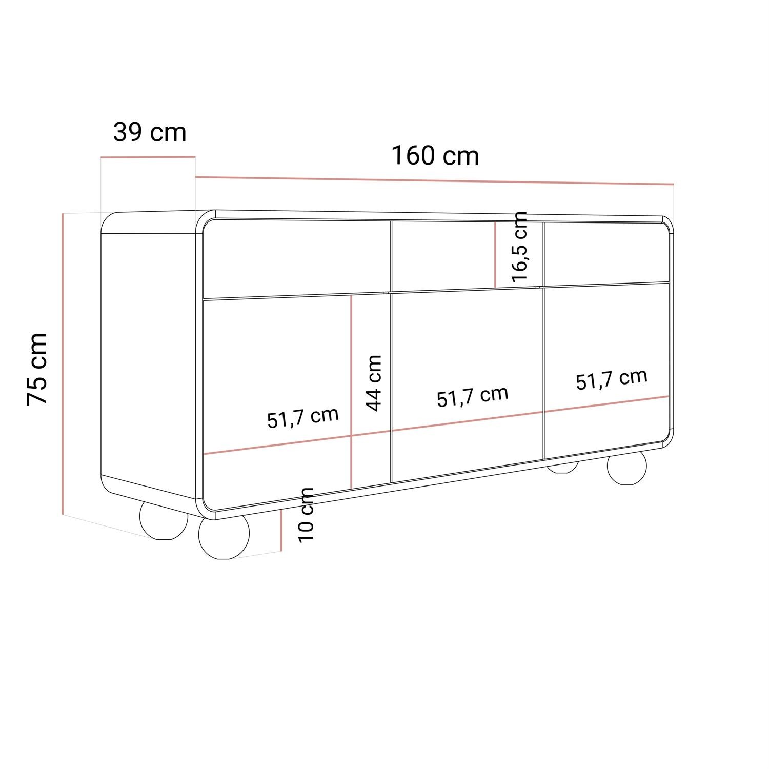 Dreiteilige Kommode OLIVIO KSZ160 mit Schubladen