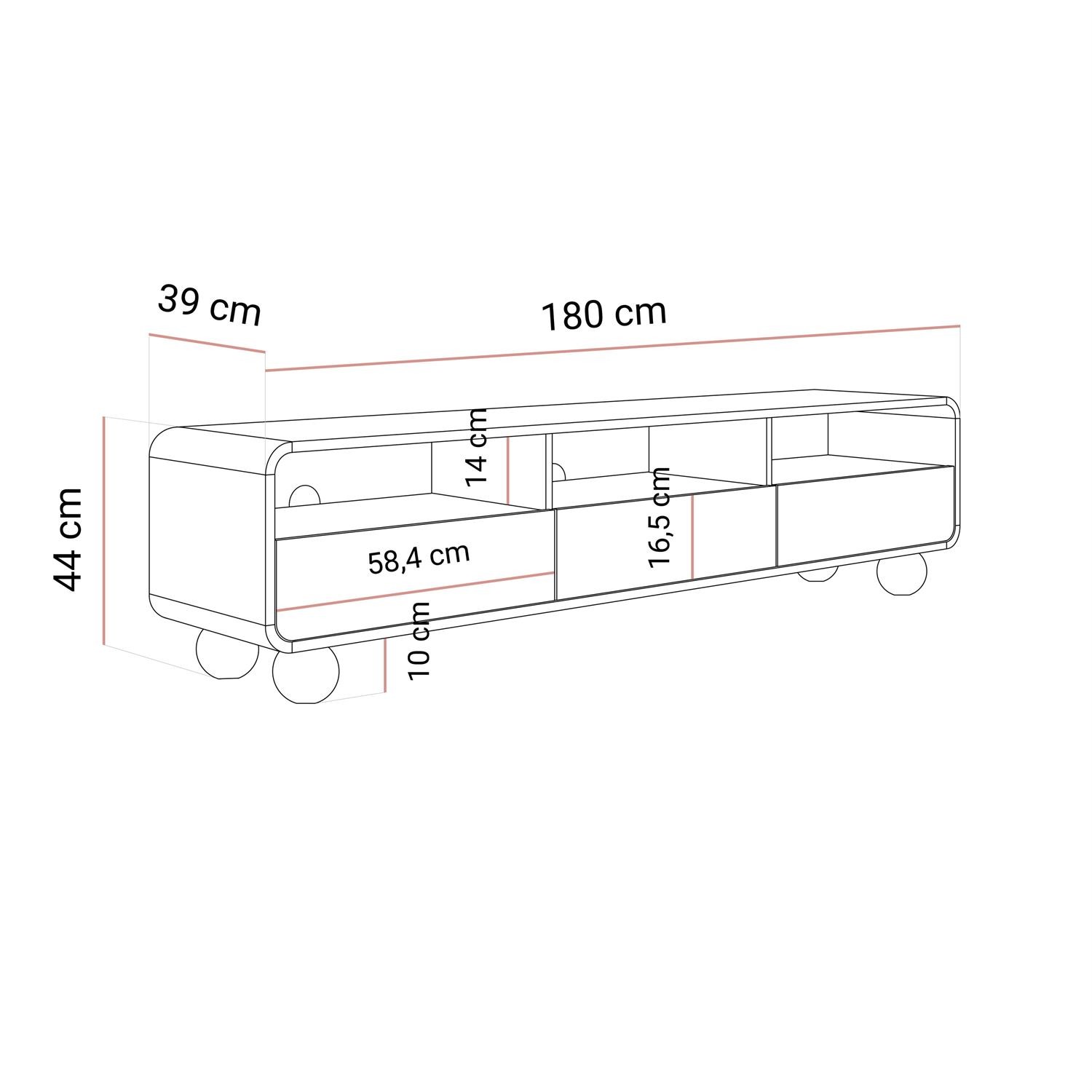 TV-Schrank OLIVIO 180 cm mit Schubladen