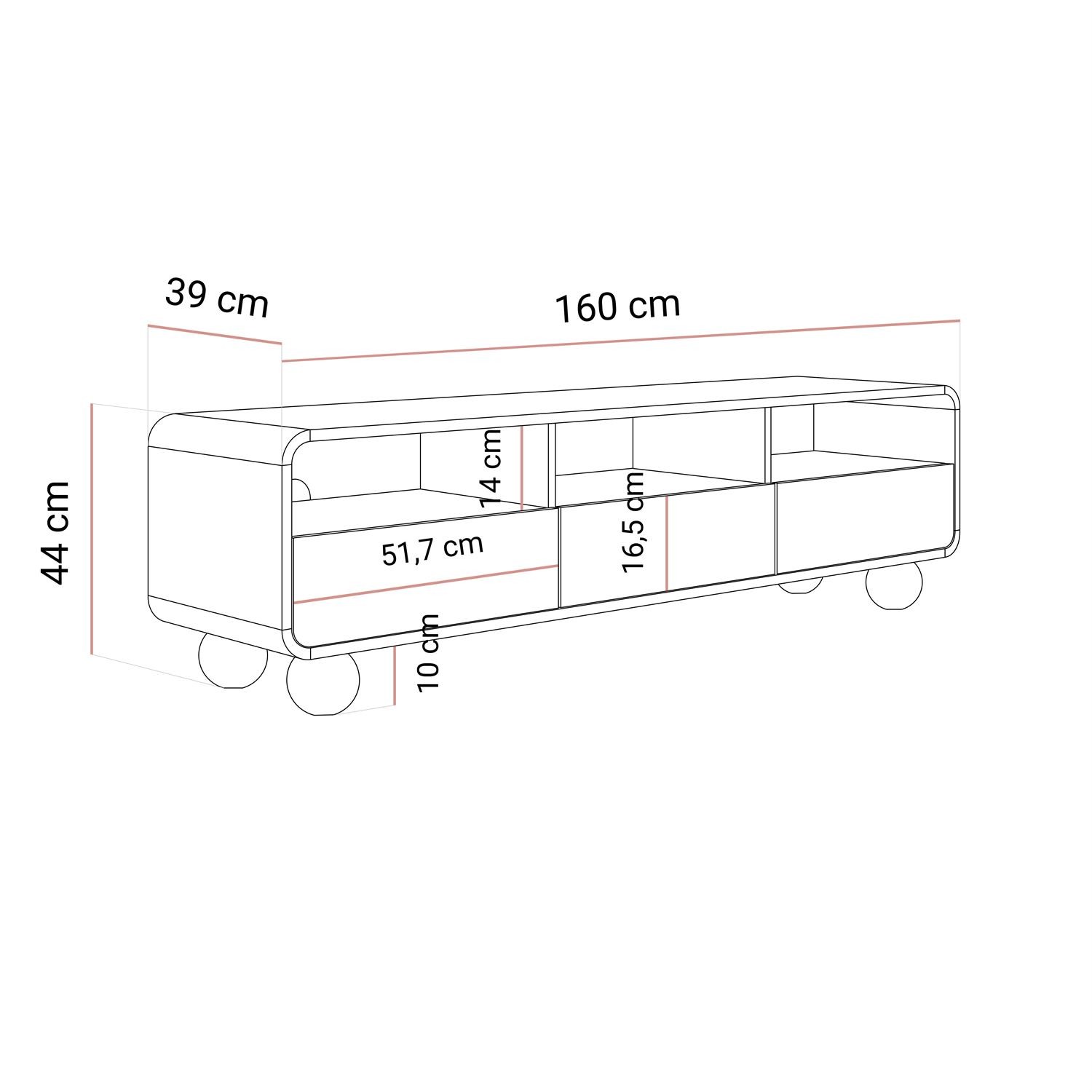 TV-Schrank OLIVIO 160 cm mit Schubladen