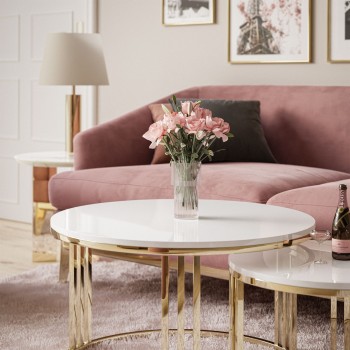 Runder Couchtisch 2in1 LORI Gold Chrom Hochglanz