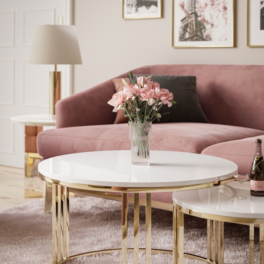 Runder Couchtisch 2in1 LORI Gold Chrom Hochglanz