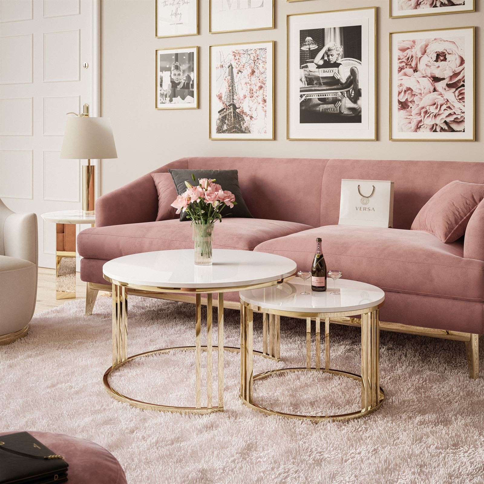 Runder Couchtisch 2in1 LORI Gold Chrom Hochglanz