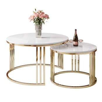 Runder Couchtisch 2in1 LORI Gold Chrom Hochglanz