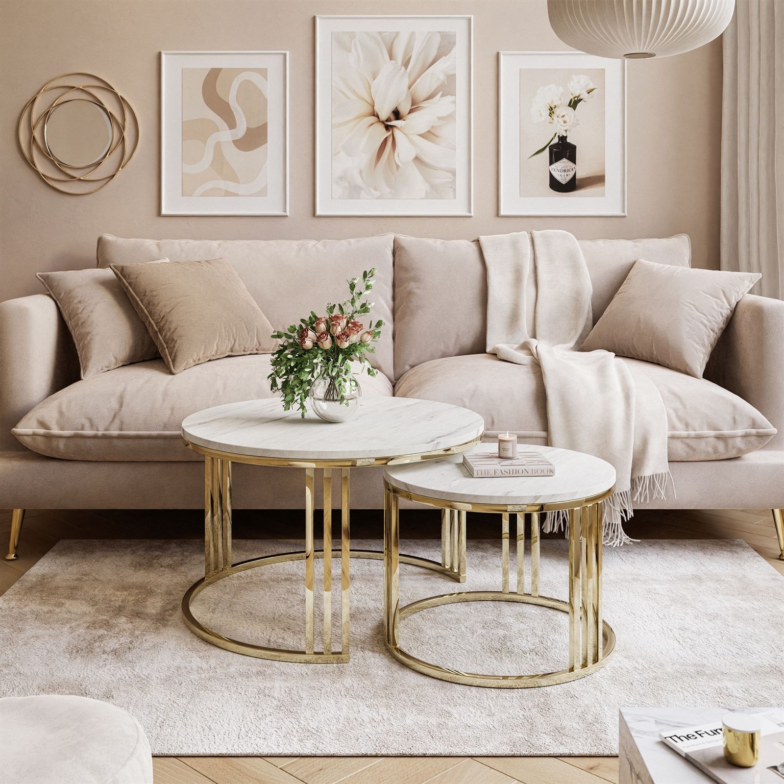 Runder Couchtisch 2in1 LORI LEVANTO Goldchrom