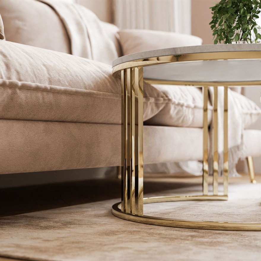 Runder Couchtisch 2in1 LORI LEVANTO Goldchrom