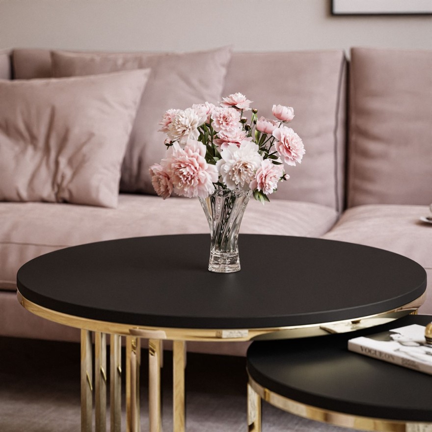 Runder Couchtisch 2in1 LORI Gold Chrom Schwarz Matt