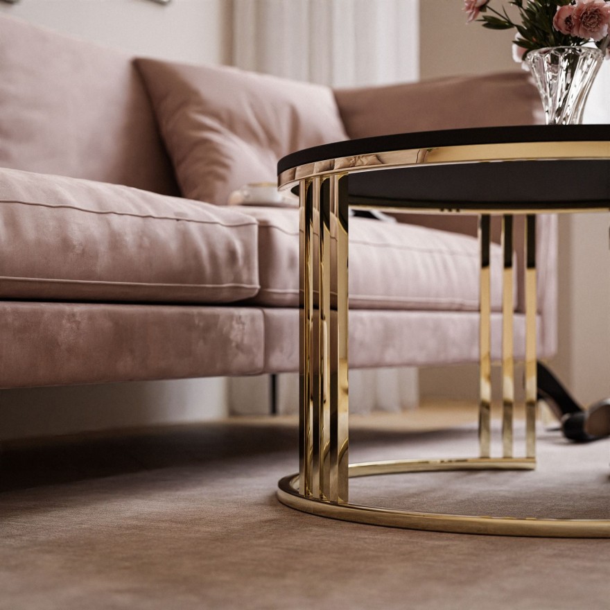 Runder Couchtisch 2in1 LORI Gold Chrom Schwarz Matt