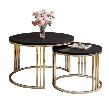 Runder Couchtisch 2in1 LORI Gold Chrom Schwarz Matt