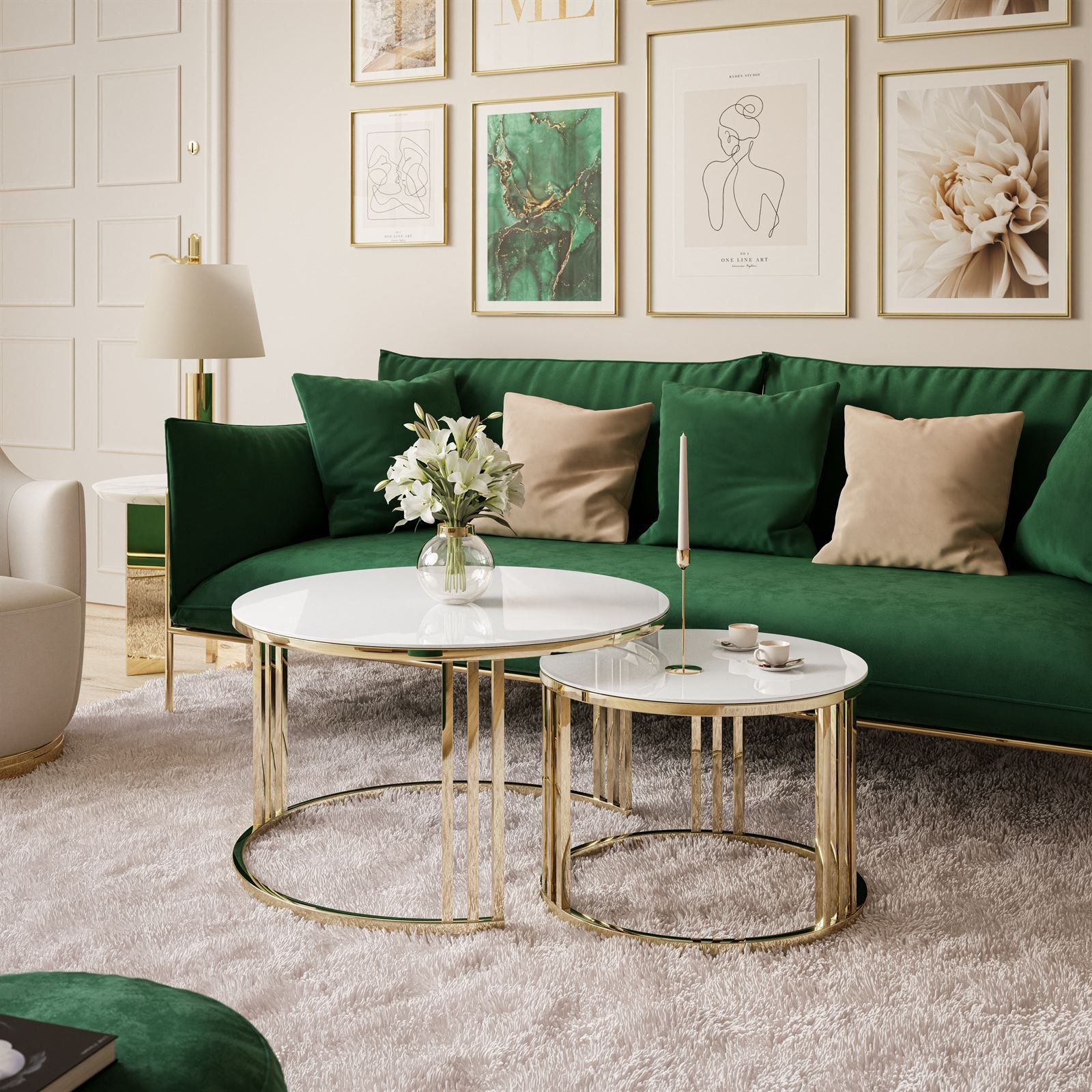 Runder Couchtisch 2in1 LORI GLASS Goldchrom