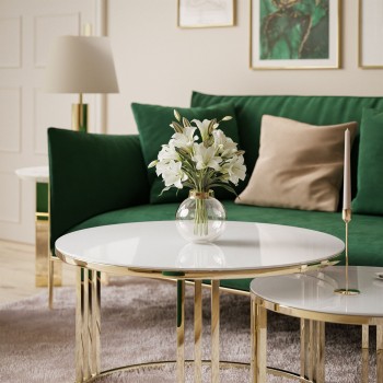 Runder Couchtisch 2in1 LORI GLASS Goldchrom