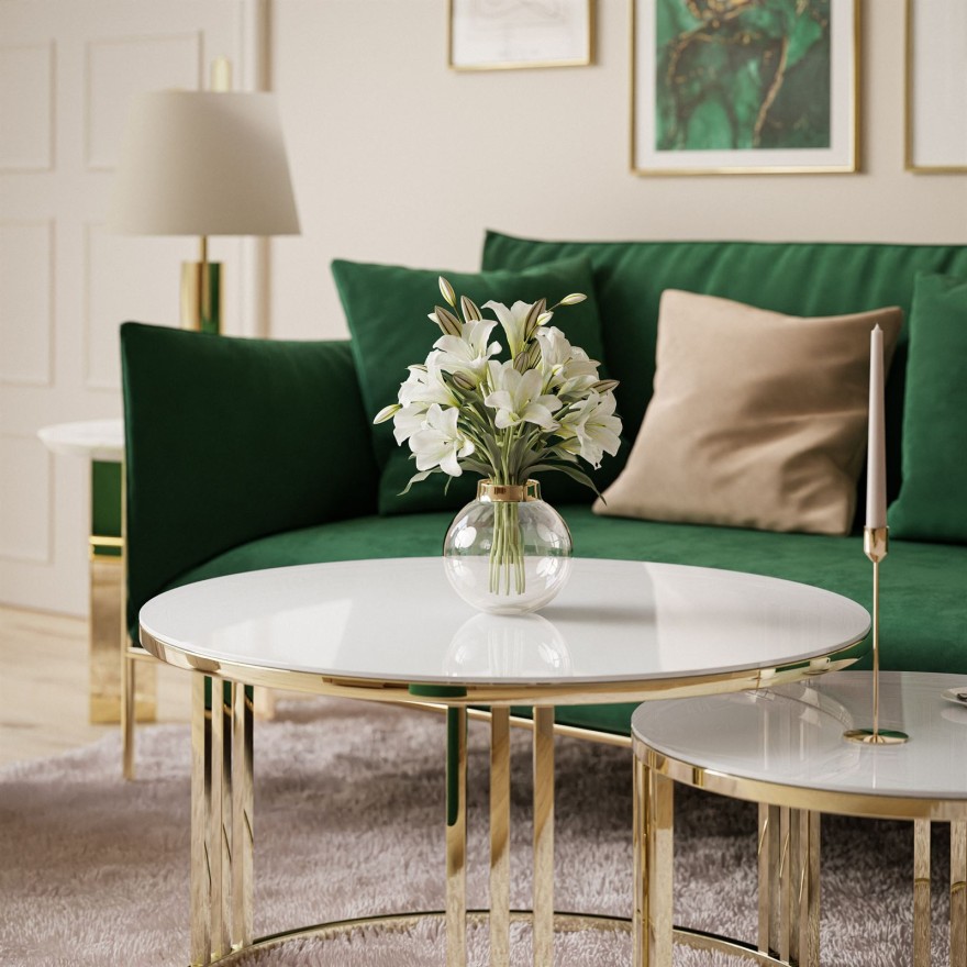 Runder Couchtisch 2in1 LORI GLASS Goldchrom