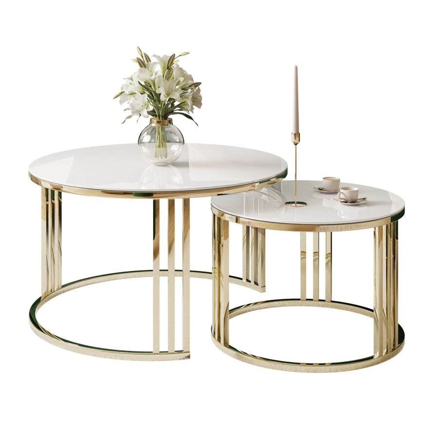 Runder Couchtisch 2in1 LORI GLASS Goldchrom