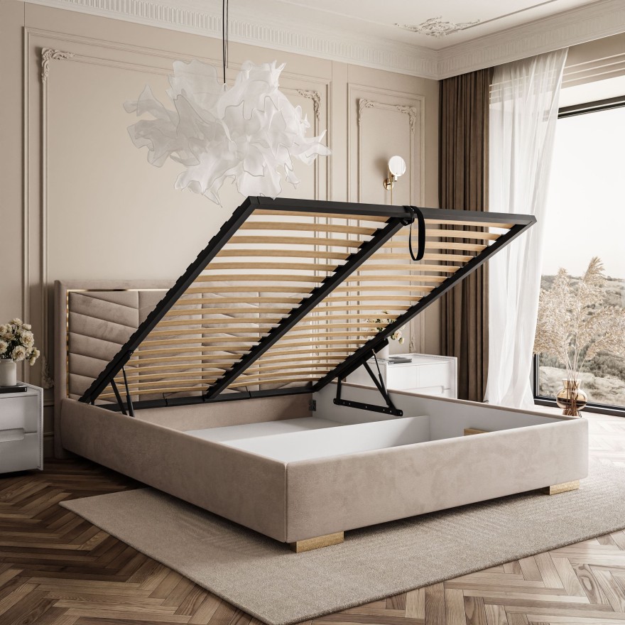 Polsterbett AURORA mit Bettkasten und Metallgestell