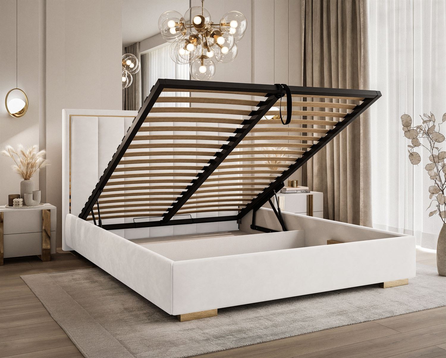 Polsterbett AURELIA mit Bettkasten und Metallgestell