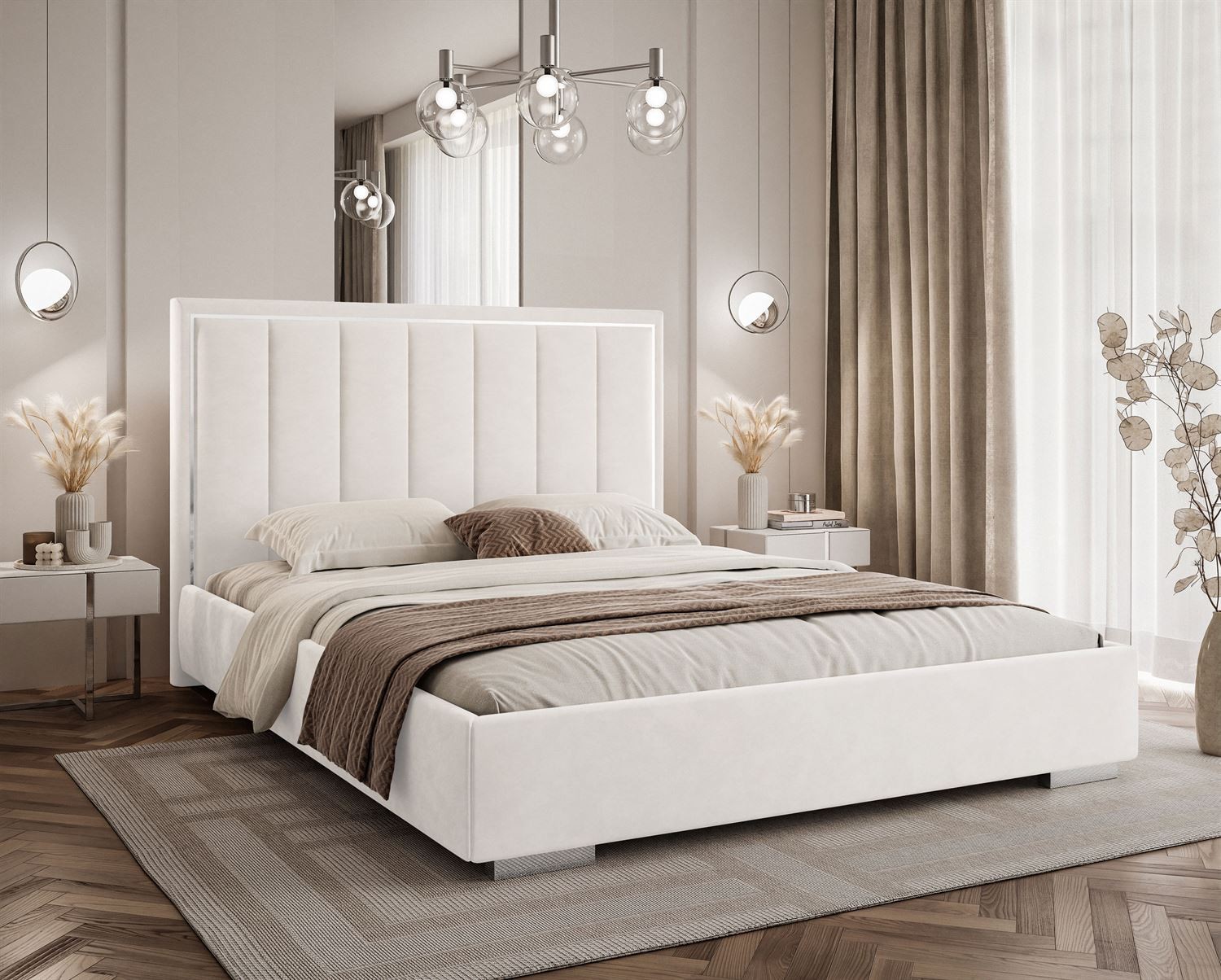 Polsterbett AURELIA SILVER mit Bettkasten und Metallgestell