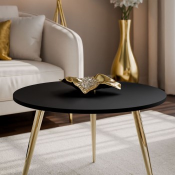 Runder Couchtisch SOLEIL II, mattschwarz, auf goldenen Beinen