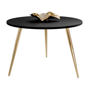 Runder Couchtisch SOLEIL II, mattschwarz, auf goldenen Beinen