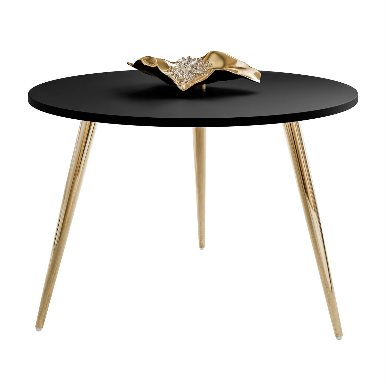 Runder Couchtisch SOLEIL II, mattschwarz, auf goldenen Beinen