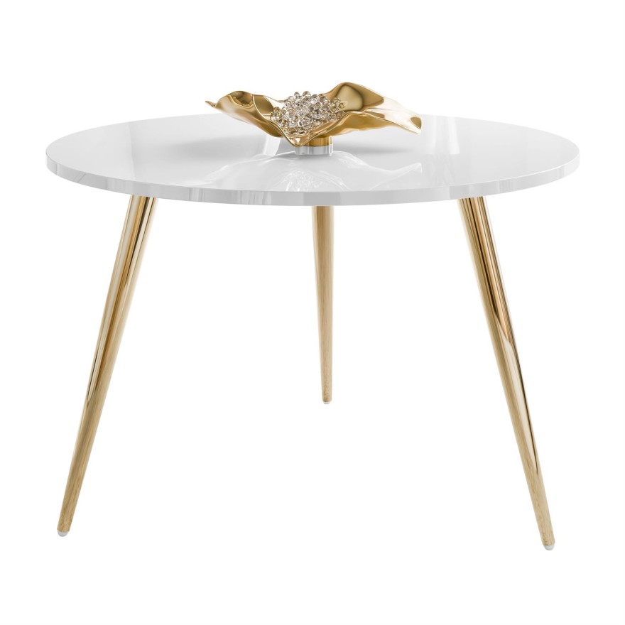 Runder, glänzender Couchtisch SOLEIL II auf goldenen Beinen