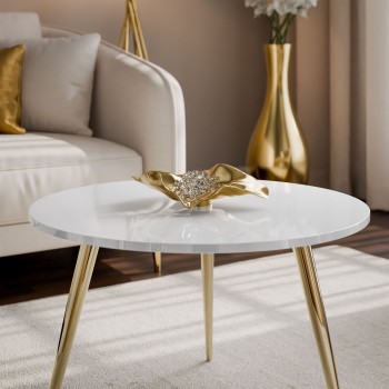 Runder, glänzender Couchtisch SOLEIL II auf goldenen Beinen