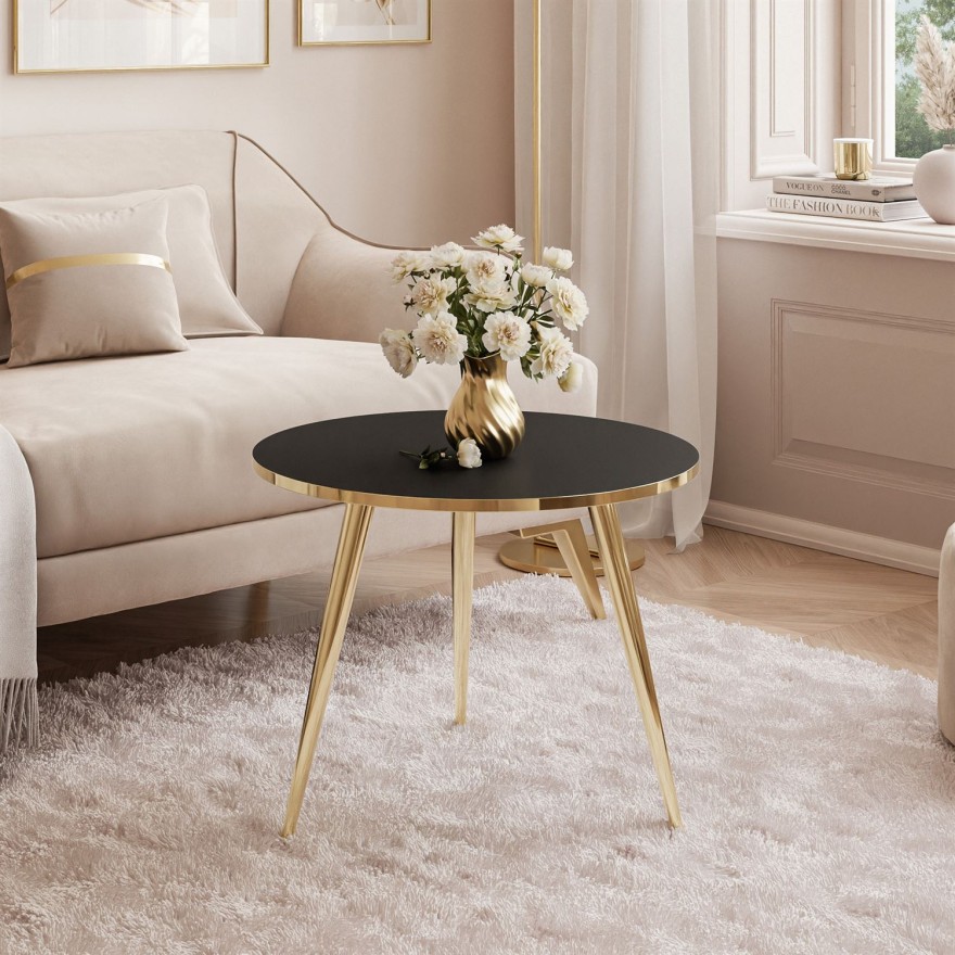 Runder Couchtisch SOLEIL GOLD Schwarz Matt