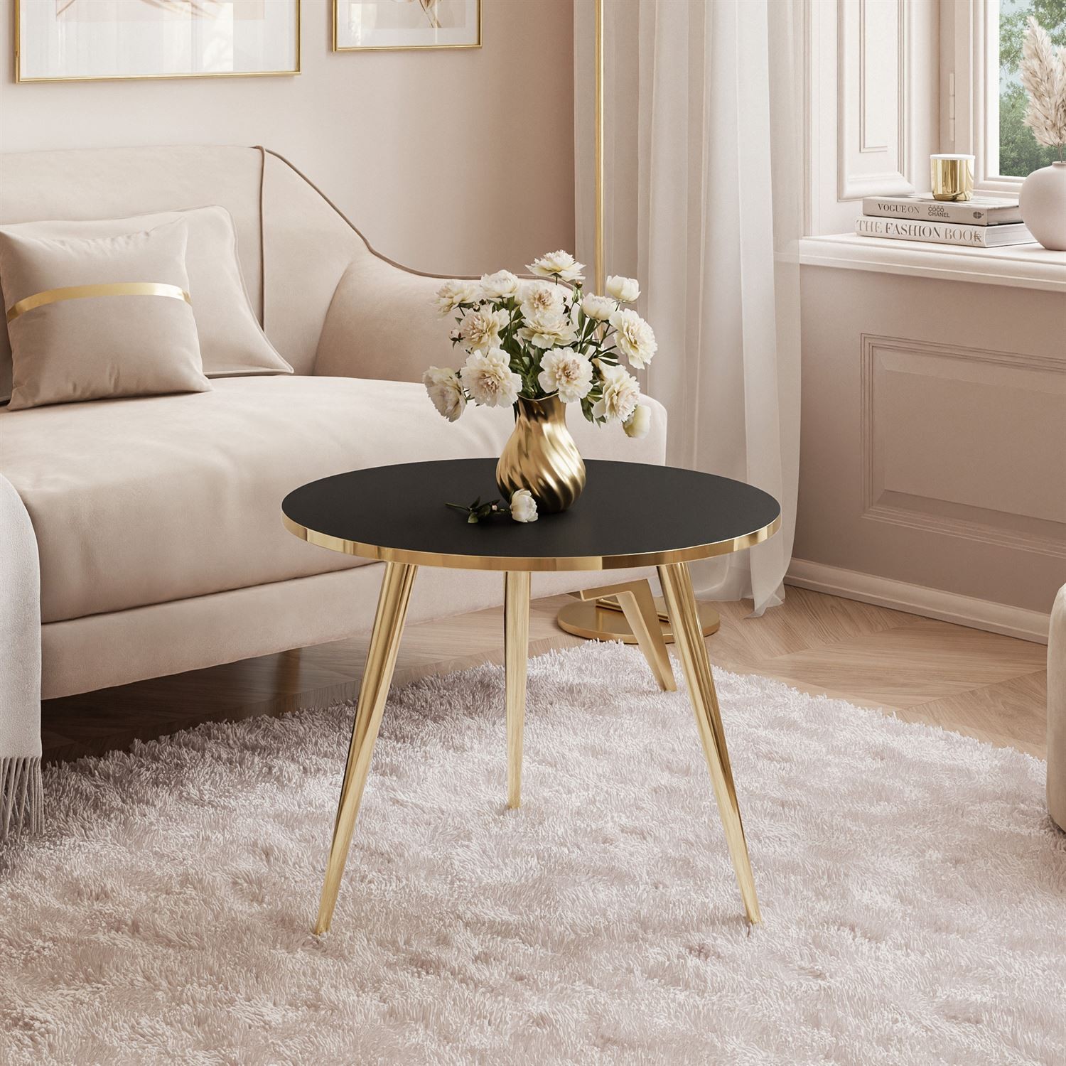 Runder Couchtisch SOLEIL GOLD Schwarz Matt