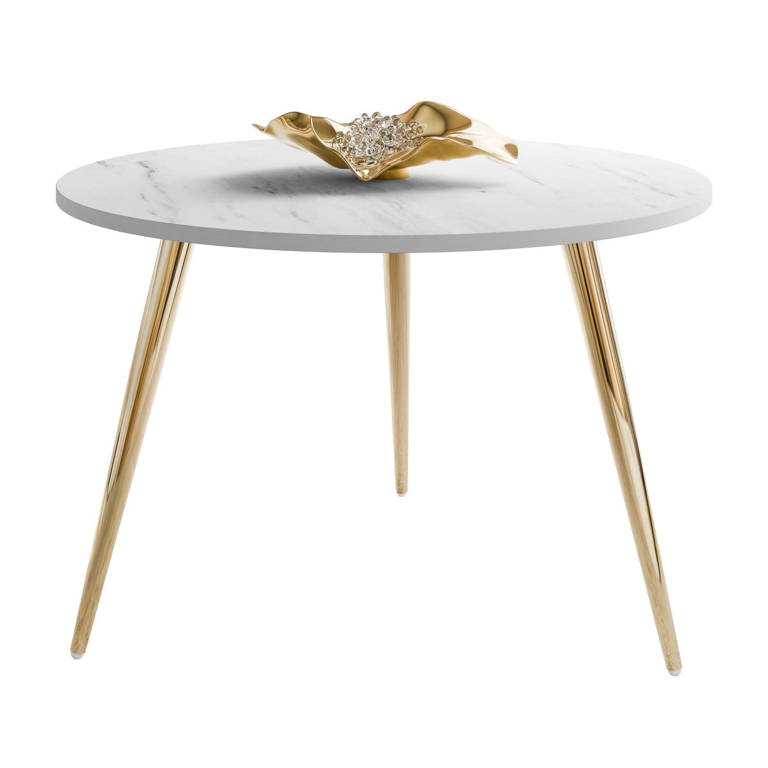 Runder Couchtisch SOLEIL II aus Marmor auf goldenen Beinen