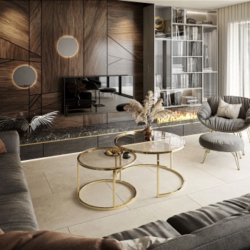 Runder Couchtisch SELAVI 2in1 mit Glasplatte