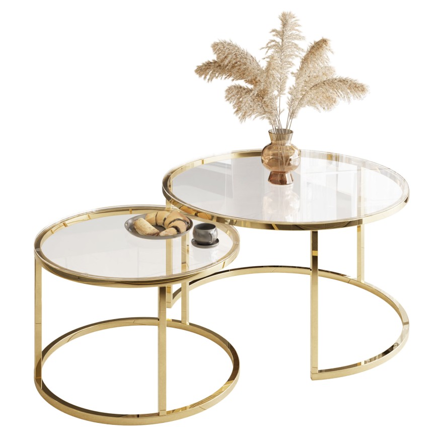 Runder Couchtisch SELAVI 2in1 mit Glasplatte