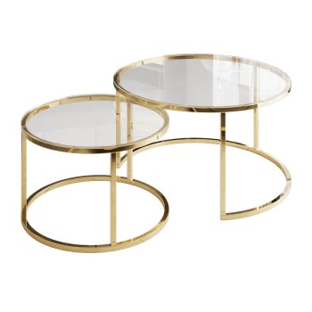 Runder Couchtisch SELAVI 2in1 mit Glasplatte