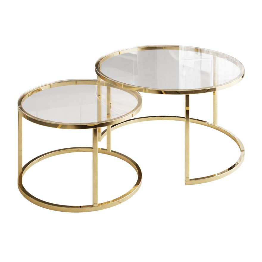 Runder Couchtisch SELAVI 2in1 mit Glasplatte