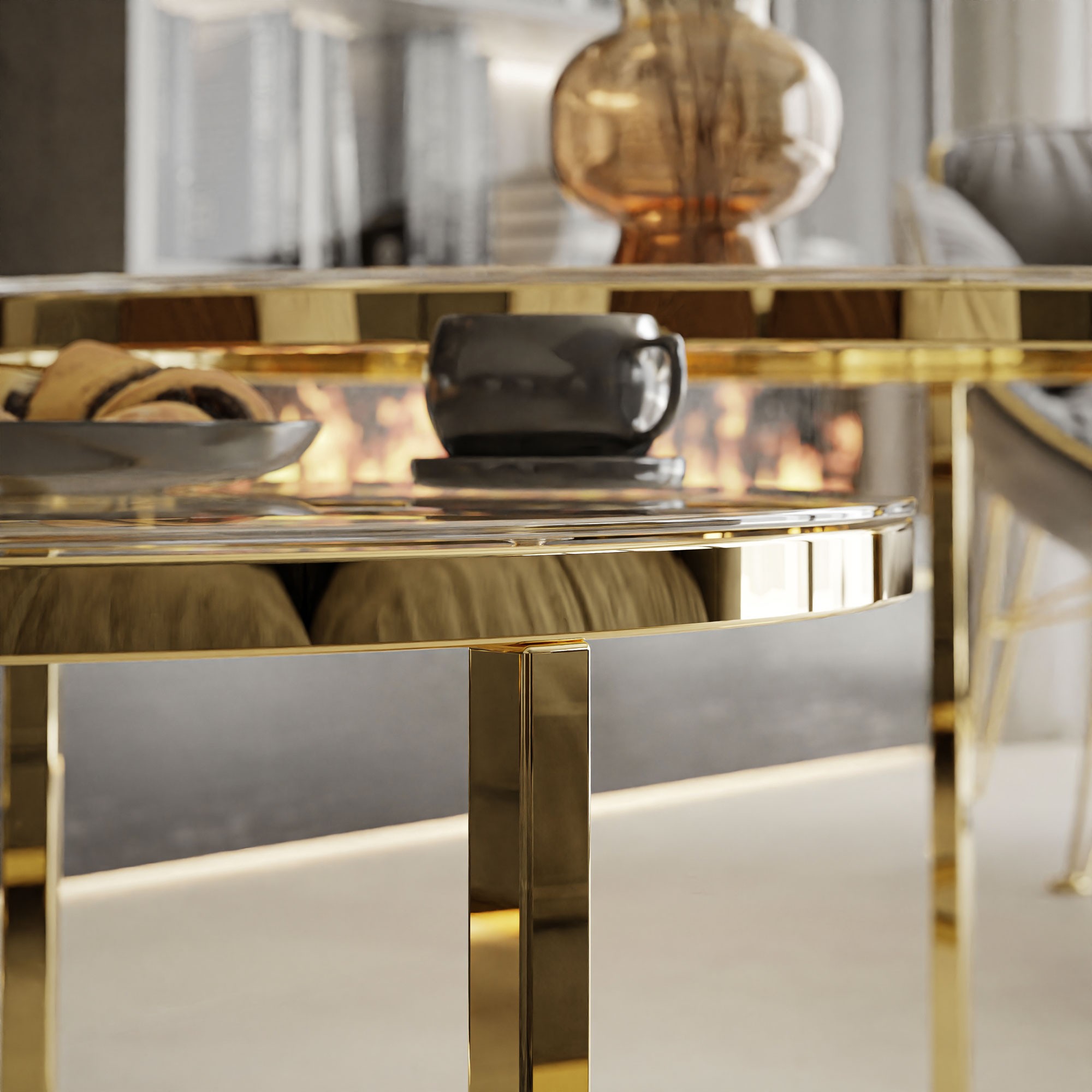 Runder Couchtisch SELAVI 2in1 mit Glasplatte