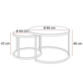 Runder Couchtisch SELAVI 2in1 mit Glasplatte
