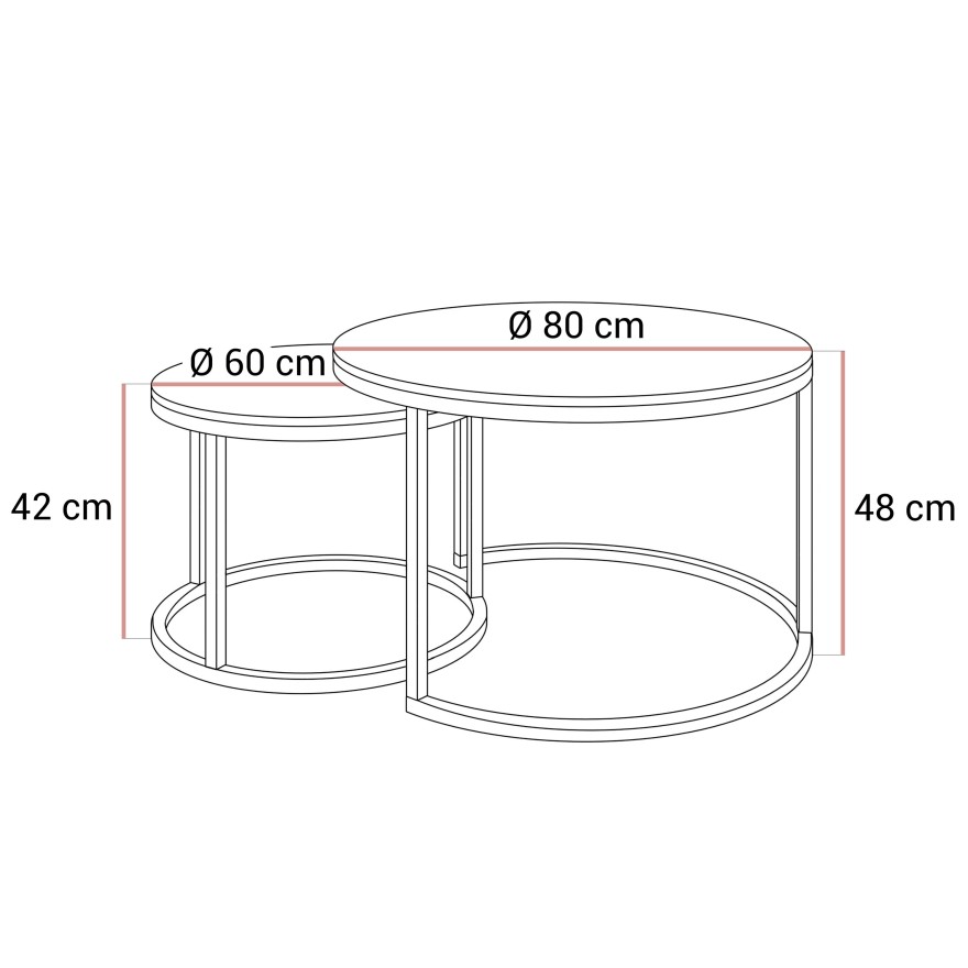 Runder Couchtisch SELAVI 2in1 mit Glasplatte