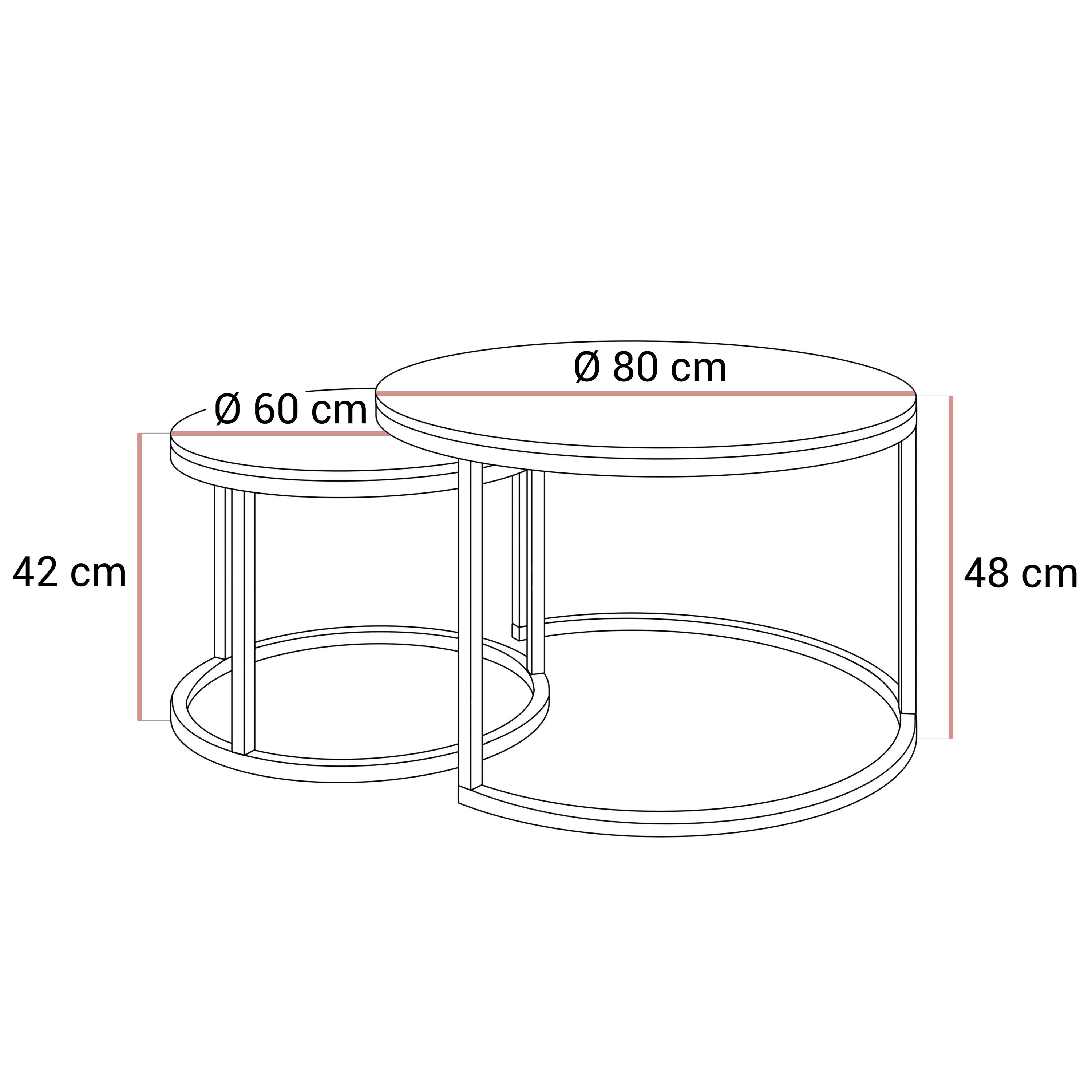 Runder Couchtisch SELAVI 2in1 mit Glasplatte