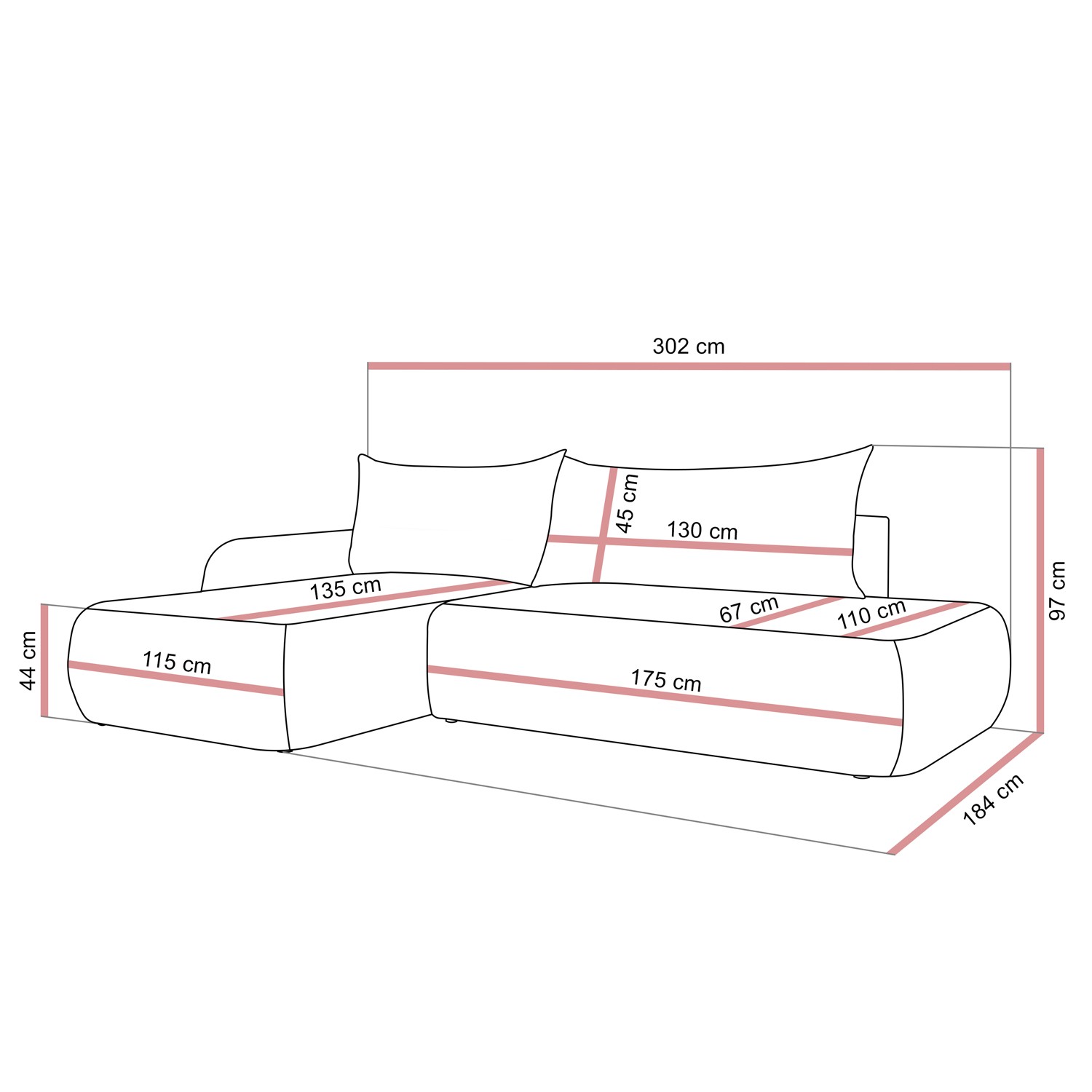 Ecksofa GOYA mit Schlaffunktion und Bettkasten