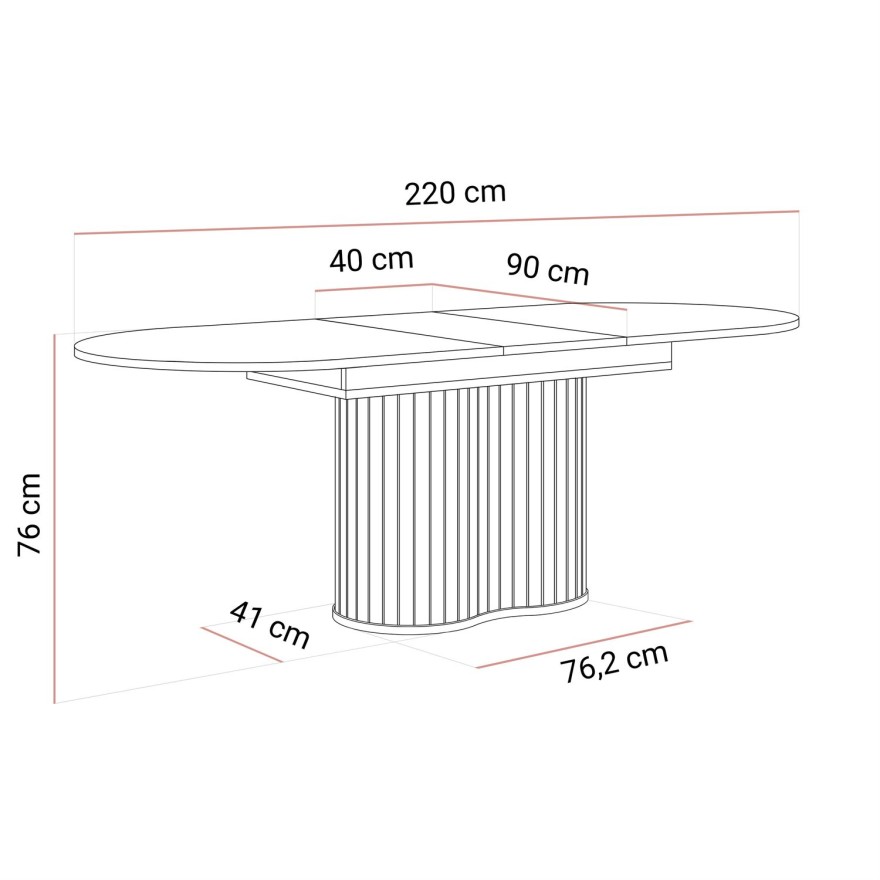 Ausziehbarer Tisch WILLOW 180–220 mit Stühlen TOKIO