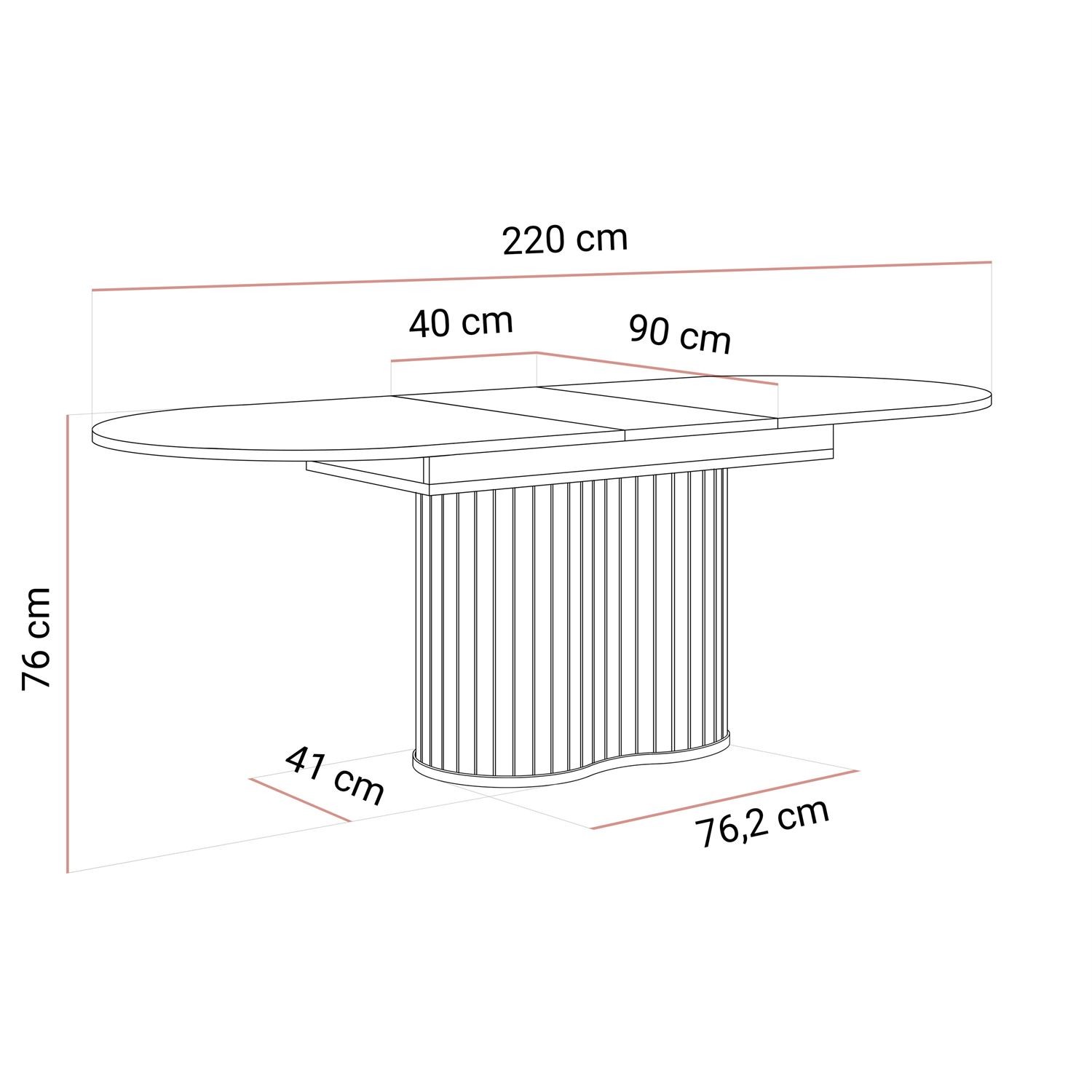 Ausziehbarer Tisch WILLOW 180–220 mit Stühlen TOKIO