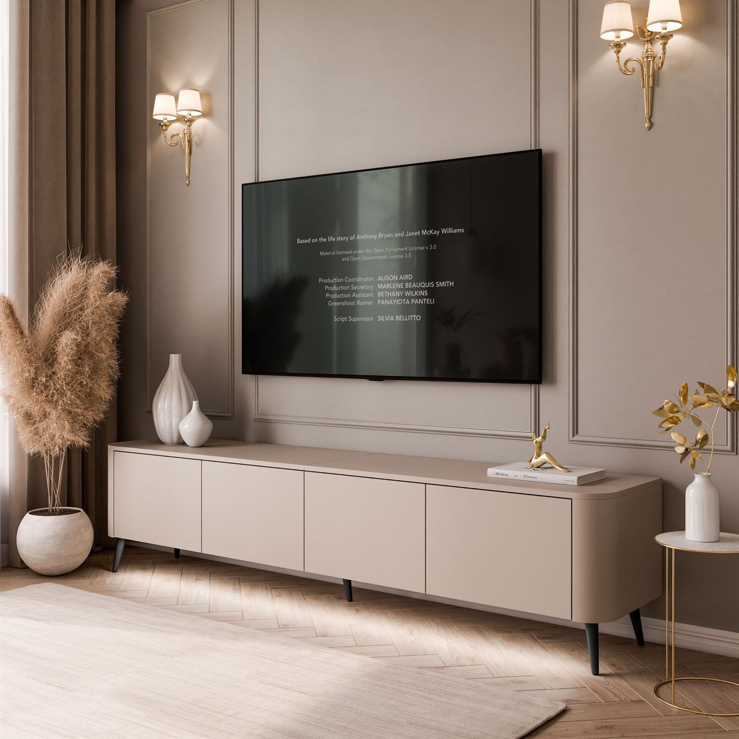 TV-Schrank CELESTE PUSH OPEN mit Beleuchtung auf Füßen