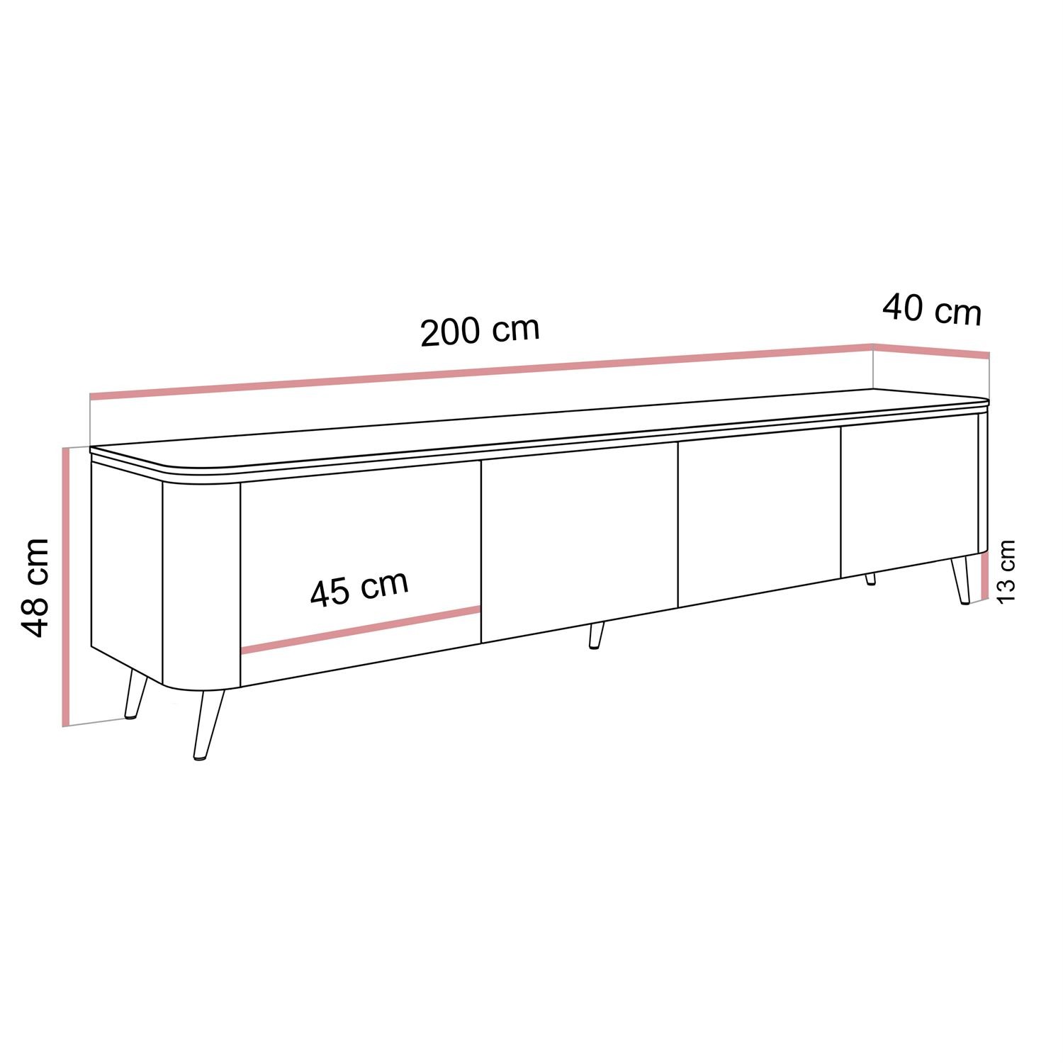 TV-Schrank AVELINE 200 cm mit LED-Beleuchtung