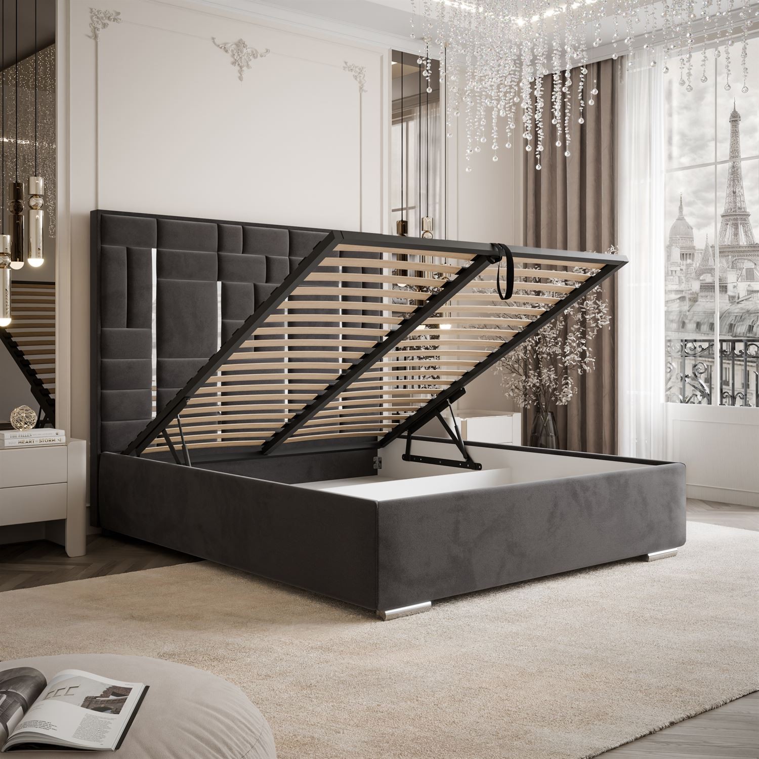 Polsterbett BRIGITTE SILVER mit Bettkasten