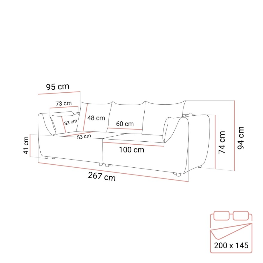 Zweisitzer Sofa ASPEN mit Schlaffunktion