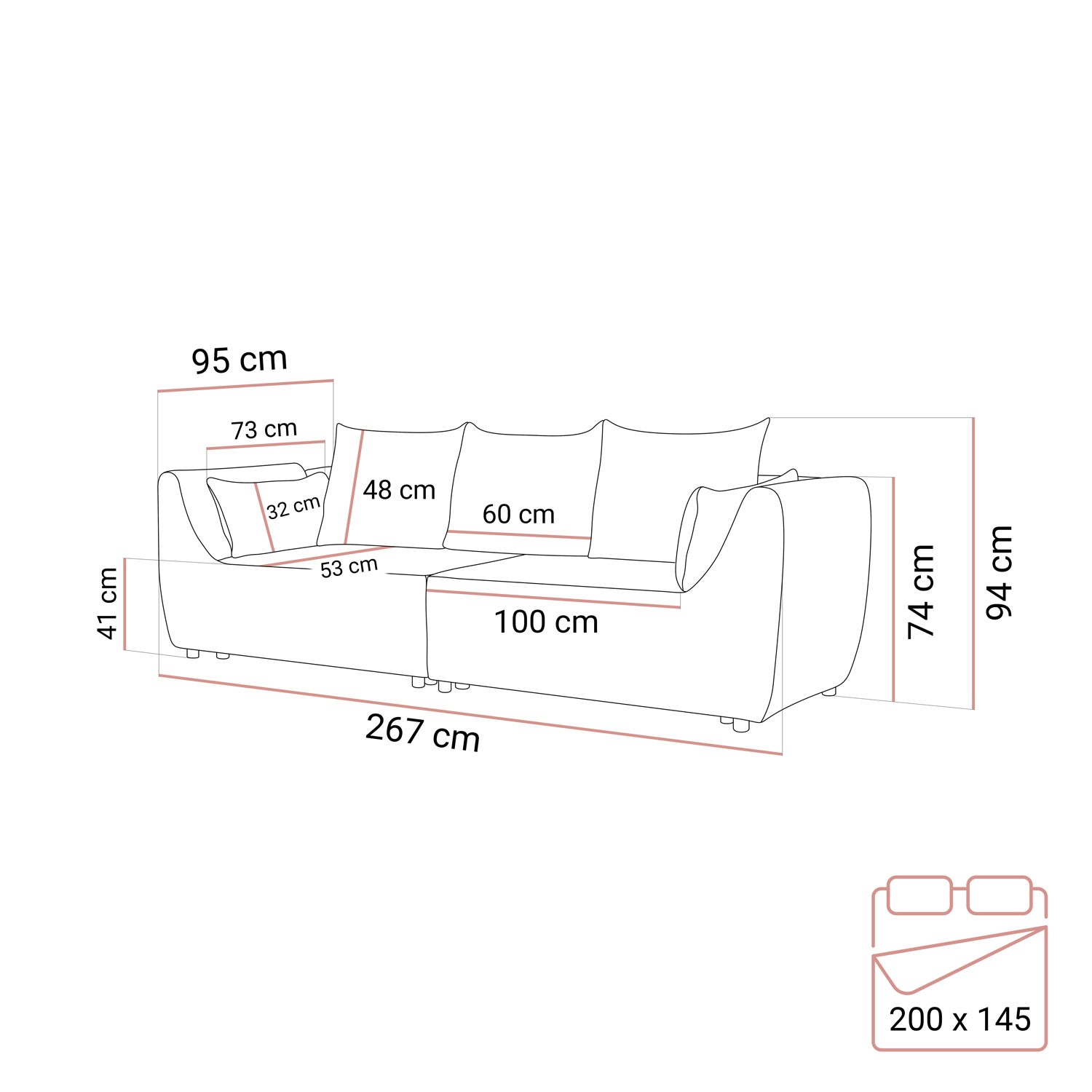 Zweisitzer Sofa ASPEN mit Schlaffunktion