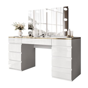 Schminktisch AURORA DOUBLE GOLD, weiß glänzend