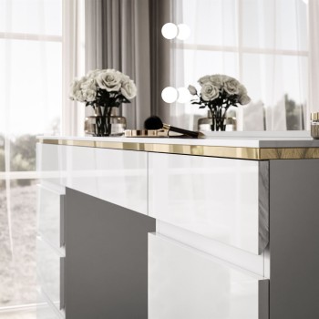 Schminktisch AURORA DOUBLE GOLD, weiß glänzend