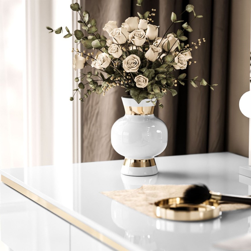 Schminktisch AURORA DOUBLE GOLD, weiß glänzend