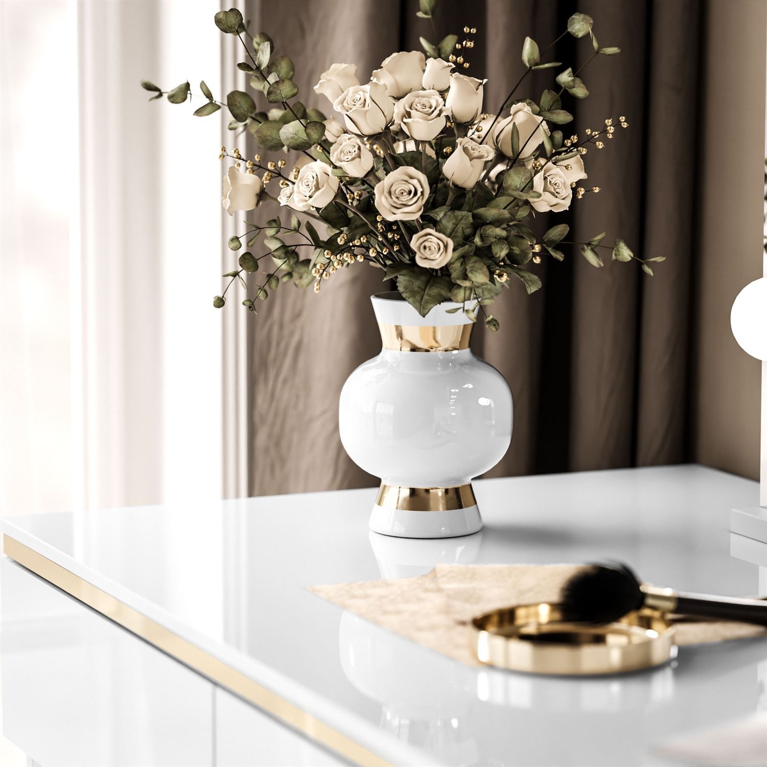 Schminktisch AURORA DOUBLE GOLD, weiß glänzend